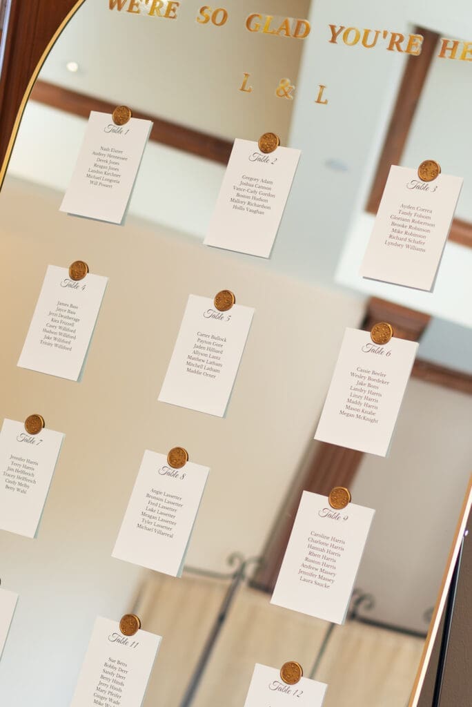 mirror table seating chart for wedding. elevated wedding table seating chart
