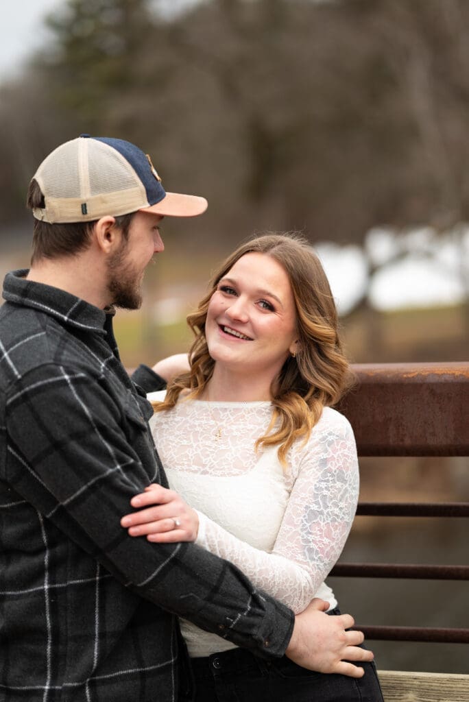 Engagement photo at Chippewa Falls Leinie Lodge. Eau Claire photographer