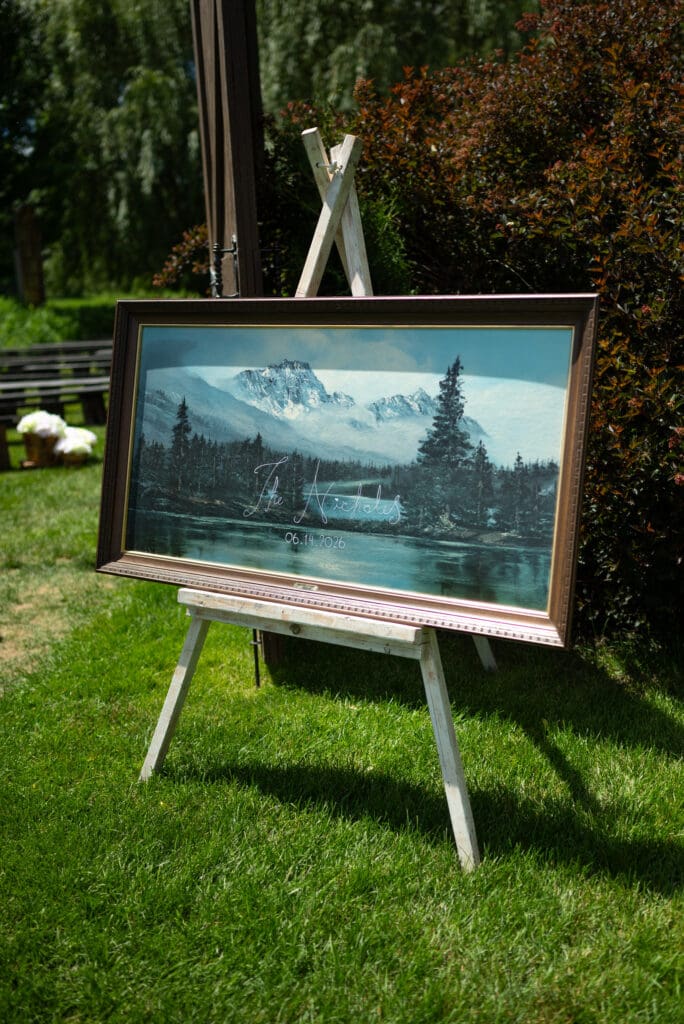 oil painting wedding signage. Pepin wedding venue. Pepin wedding photographer.