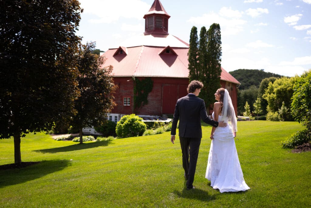bride and groom portraits at barn wedding in Pepin, WI