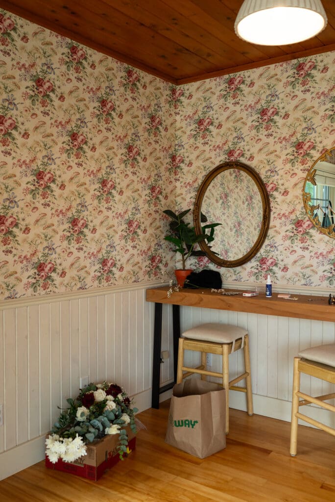 Getting ready area in La Crosse wedding venue. Natural light wedding photographer near me