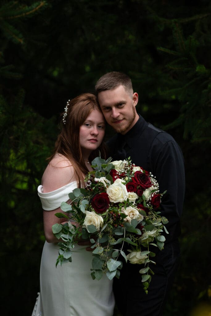 Moody bride and groom portrait, the bride loved Twilight so we went for a moody dramatic vibe. True to color wedding photography near Eau Claire, WI