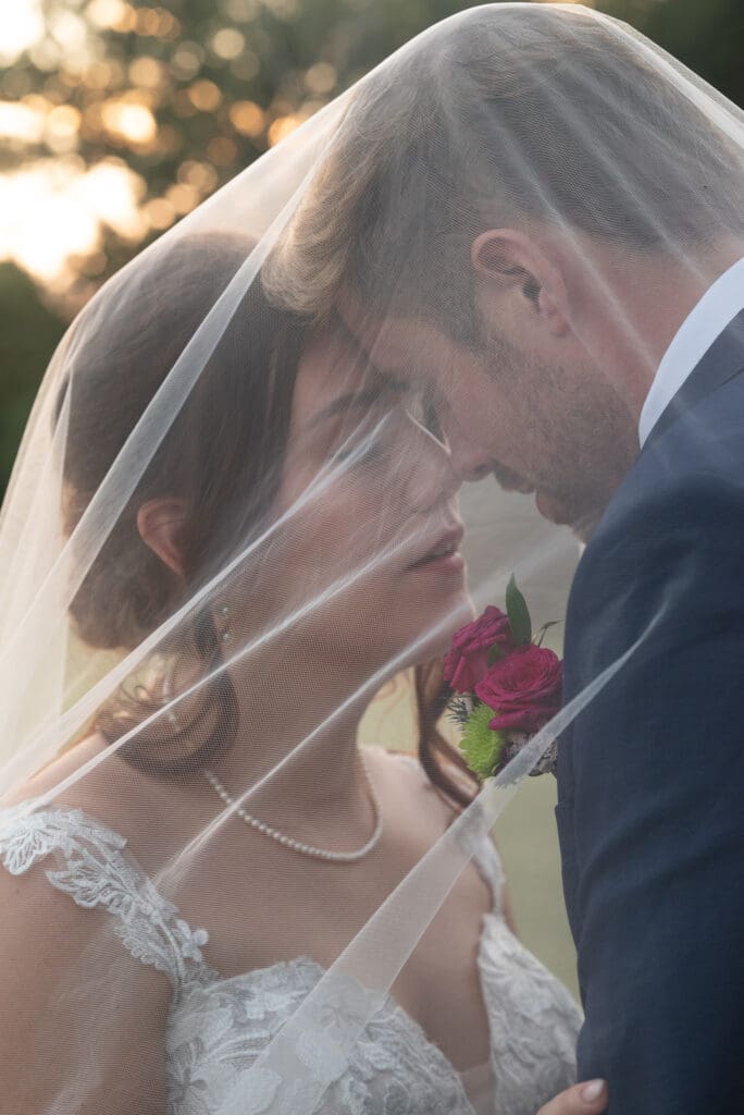 Golden hour bride and groom portrait by true to color wisconsin wedding photographer near me
