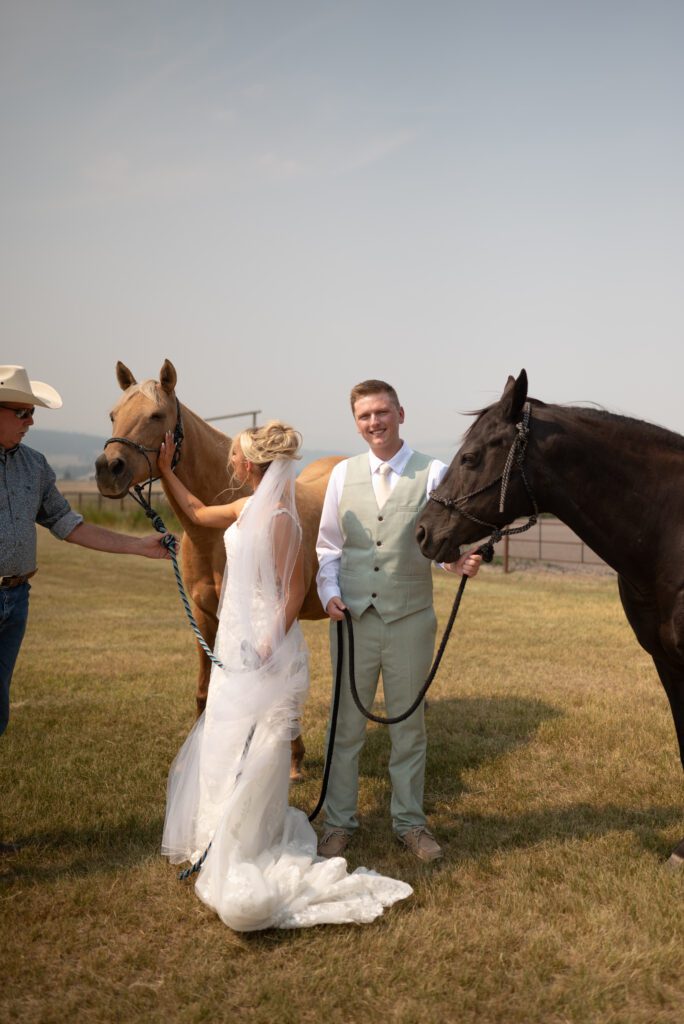 4p Montana AirBnB horses with bride and groom
