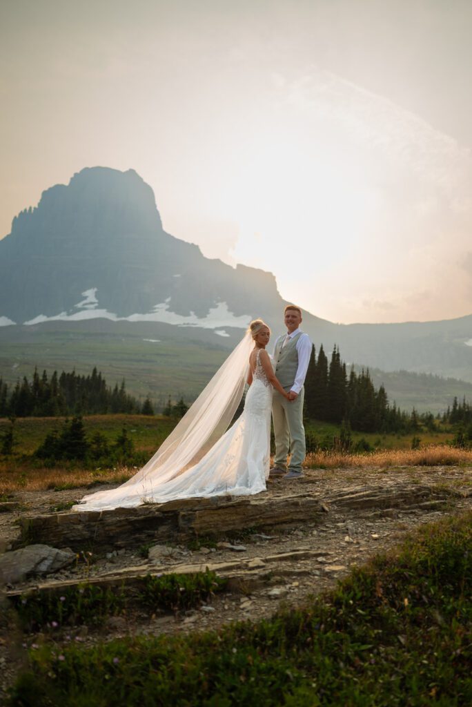 Bride and Groom at Logan Pass in Glacier national Park