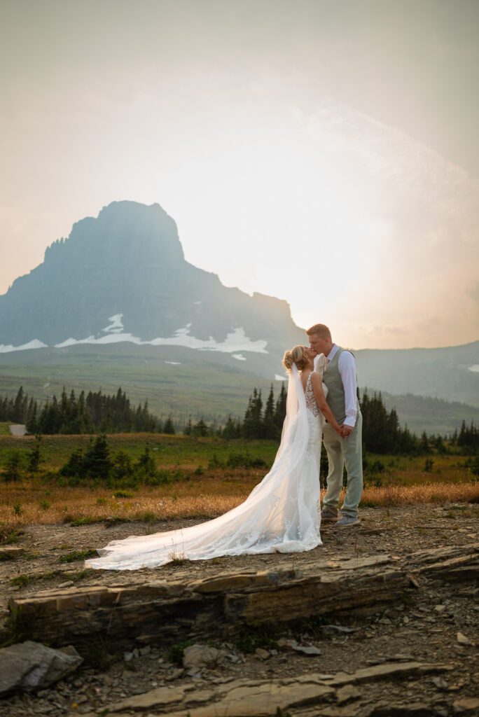 Bride and groom portrait at Glacier National Park after their micro wedding