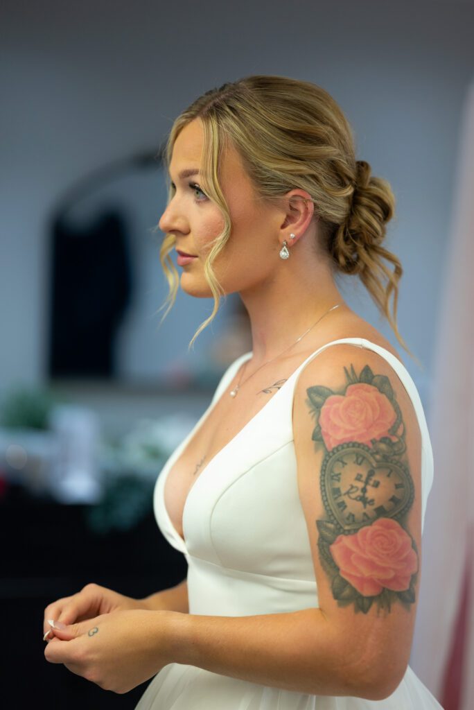 Bride getting ready at Blooming Barrel