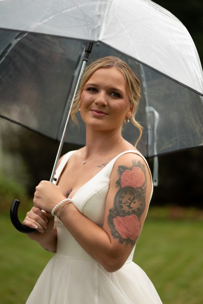 bride portrait in rain