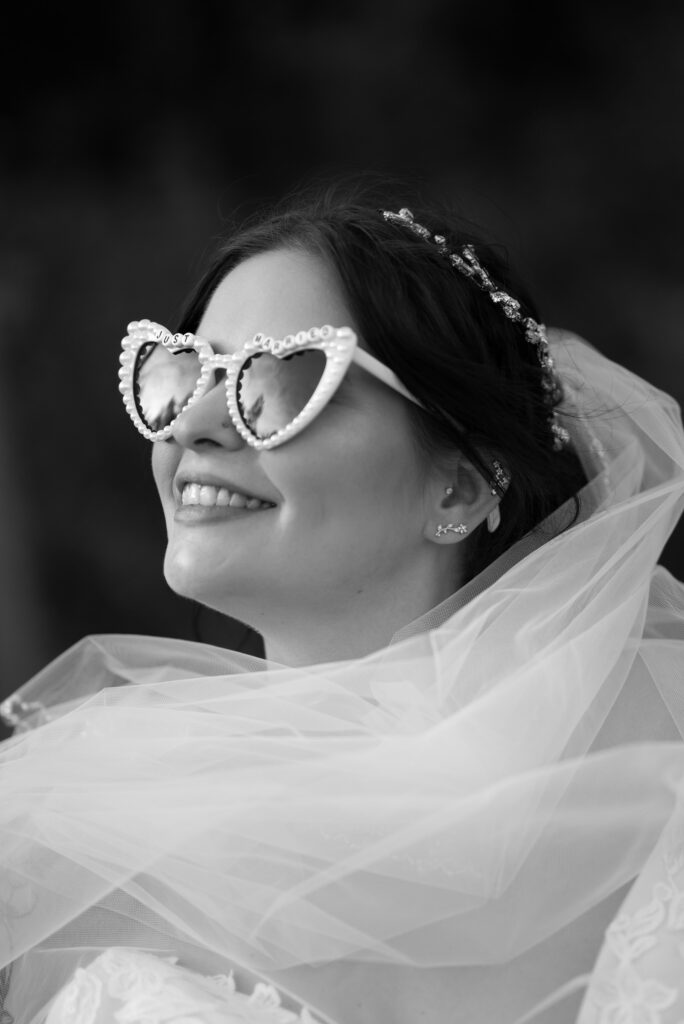 black and white vintage inspired portrait of bride