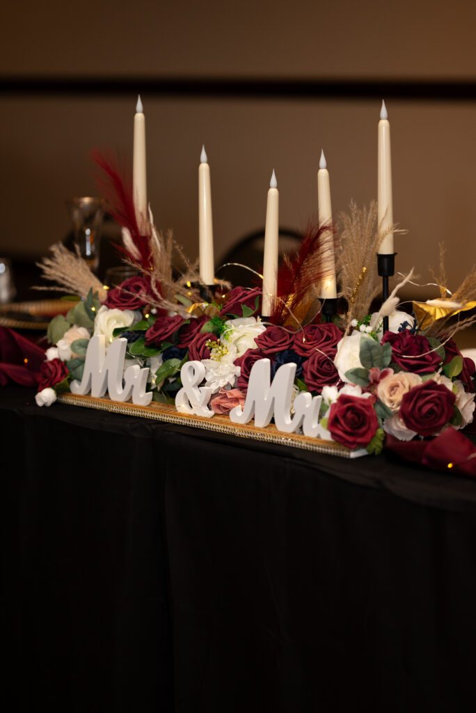 red and black wedding theme head table