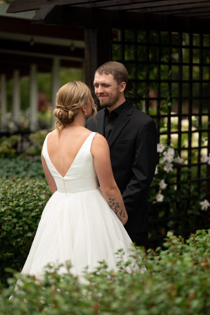 bride and groom first look