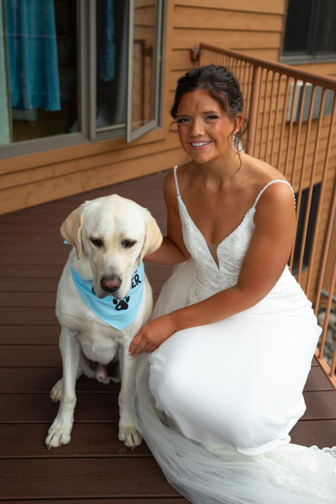 Bride and her dog before wedding
