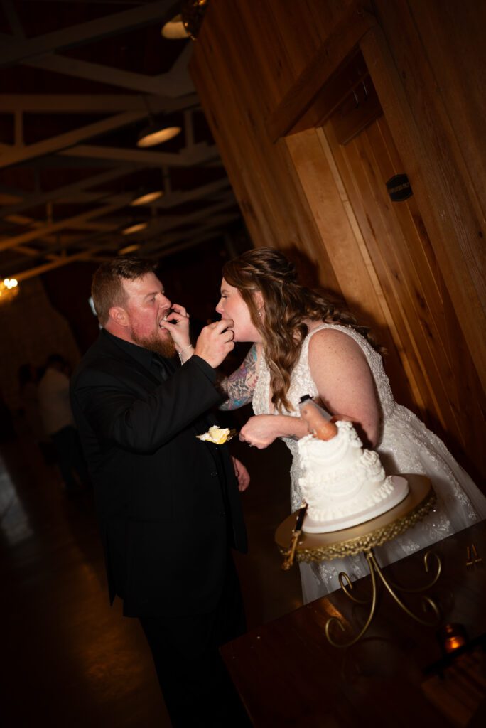 wedding cake cutting photos at Almquist Farm in Hastings, MN