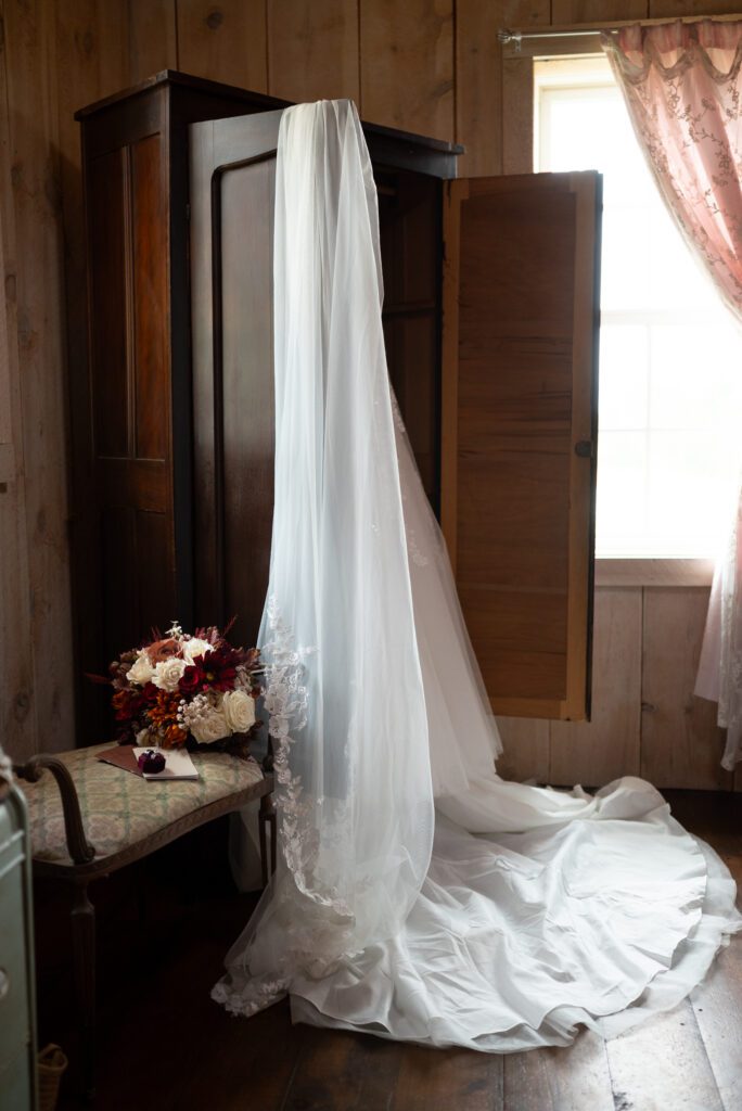 Bride's veil and details at Almquist farm wedding venue in Hastings, MN