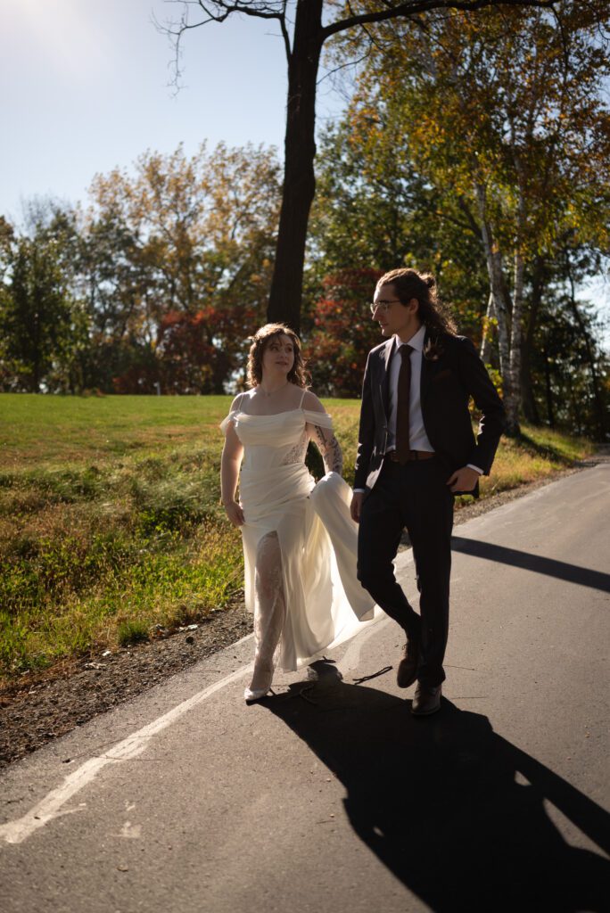 bride and groom walking