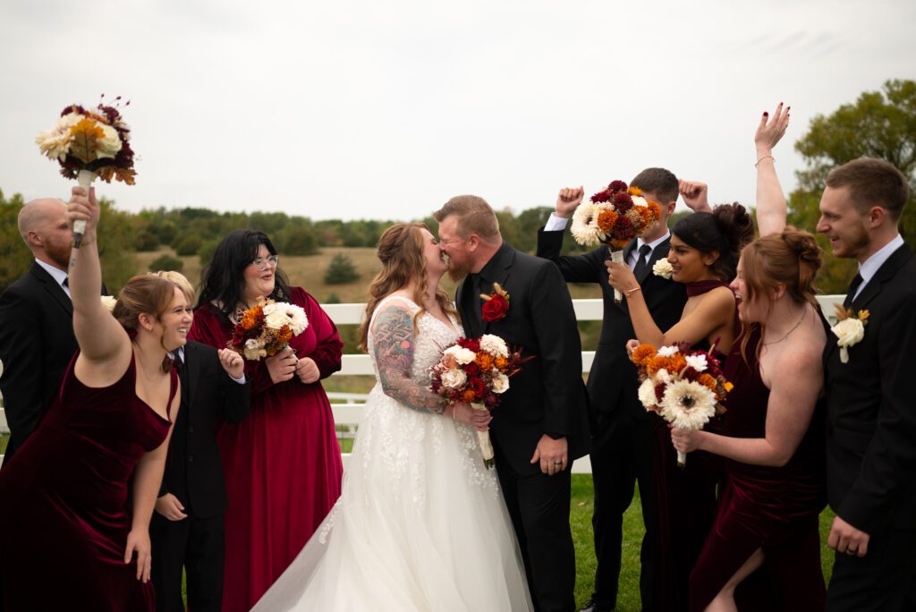 bride and groom kissing
